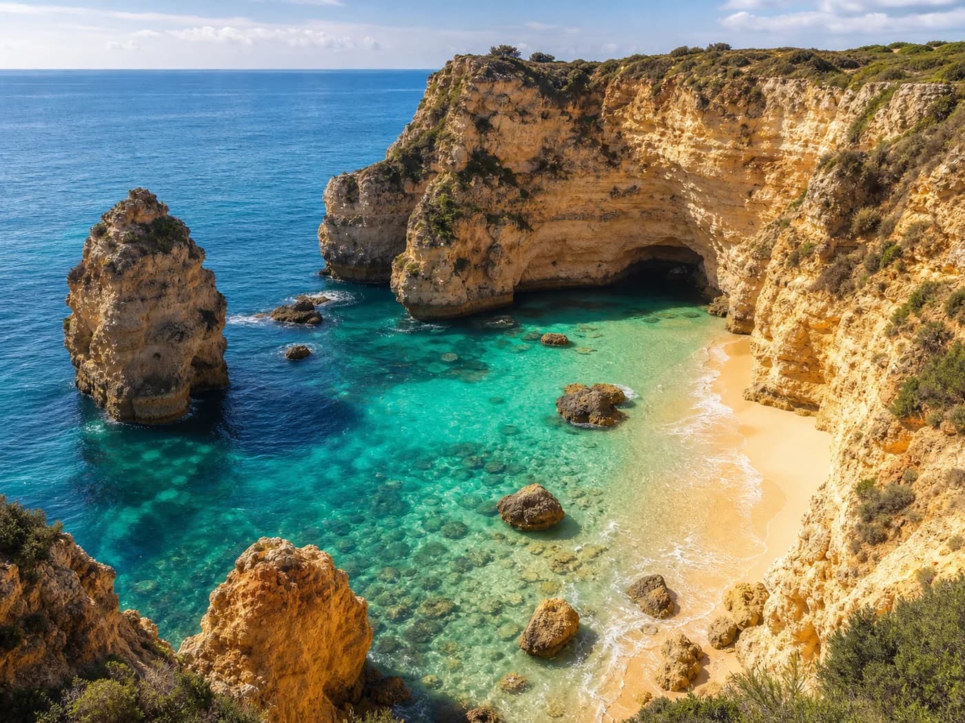 Limestone cliffs and turquoise ocean at Azure Cove