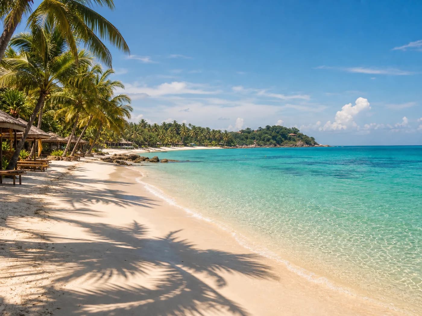 Turquoise water and palm-lined white sand at Maruva Beach